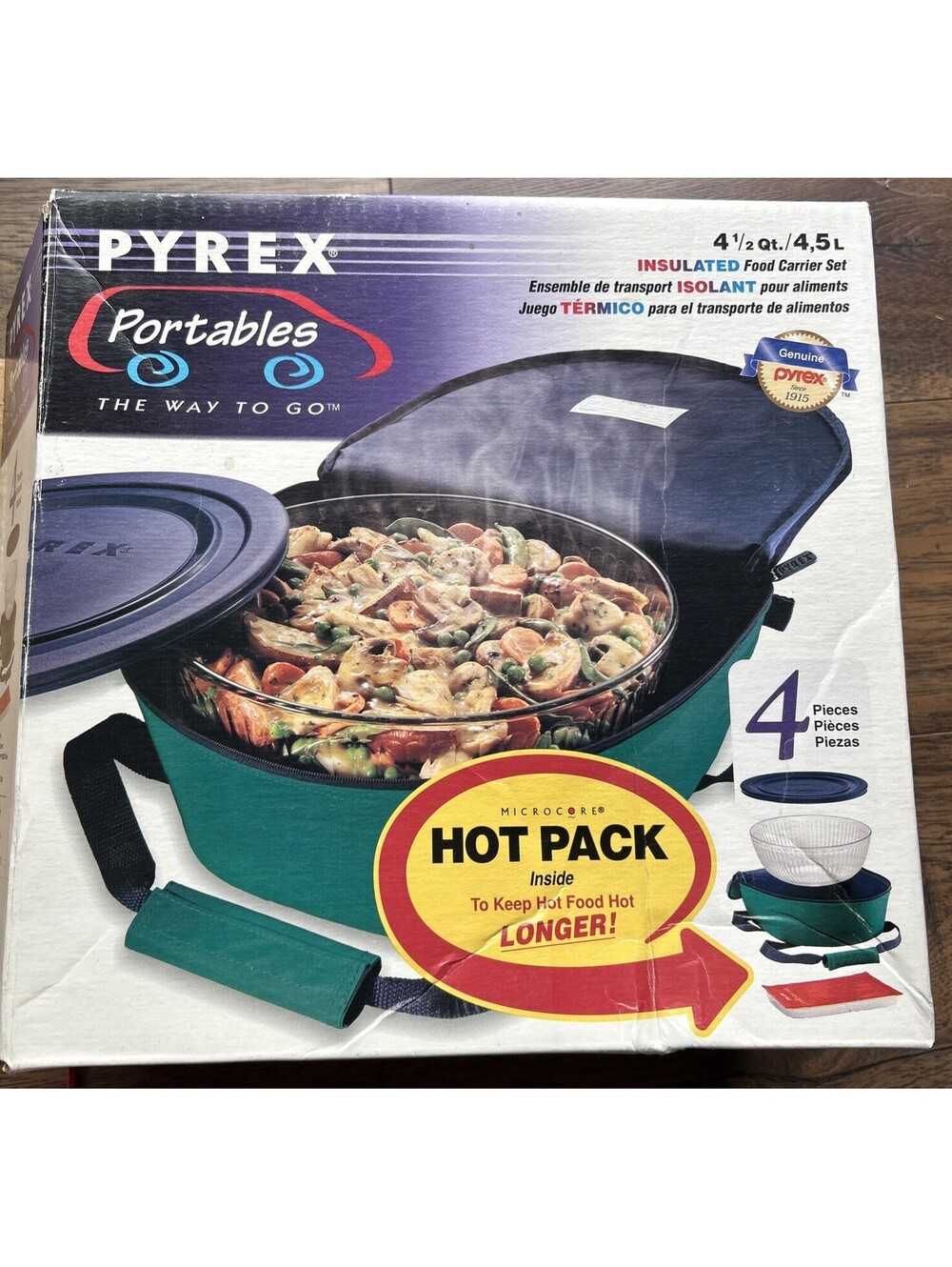 Pyrex Portables The Way to Go 4.5 Qt Hot/Cold Thermal Pocket Carrier Vintage IOB